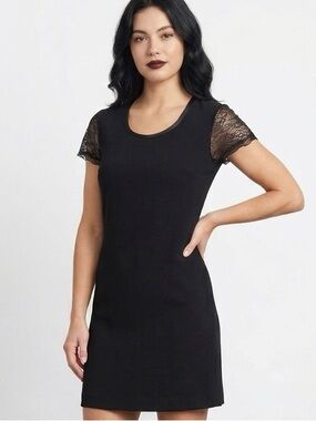 Vintage Parallel Black Mini Dress Lace Cap Sleeve Minimalist 90s Goth Party Sz 4